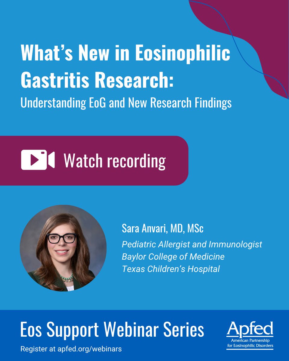 APFEDorg's tweet photo. Missed the September 22 webinar or want to watch it again?

Watch now: https://t.co/cvUPJYLODl
Also available on YouTube.

#EosinophilicGastritis #EoG #EosAware https://t.co/rU9iqyj6Or