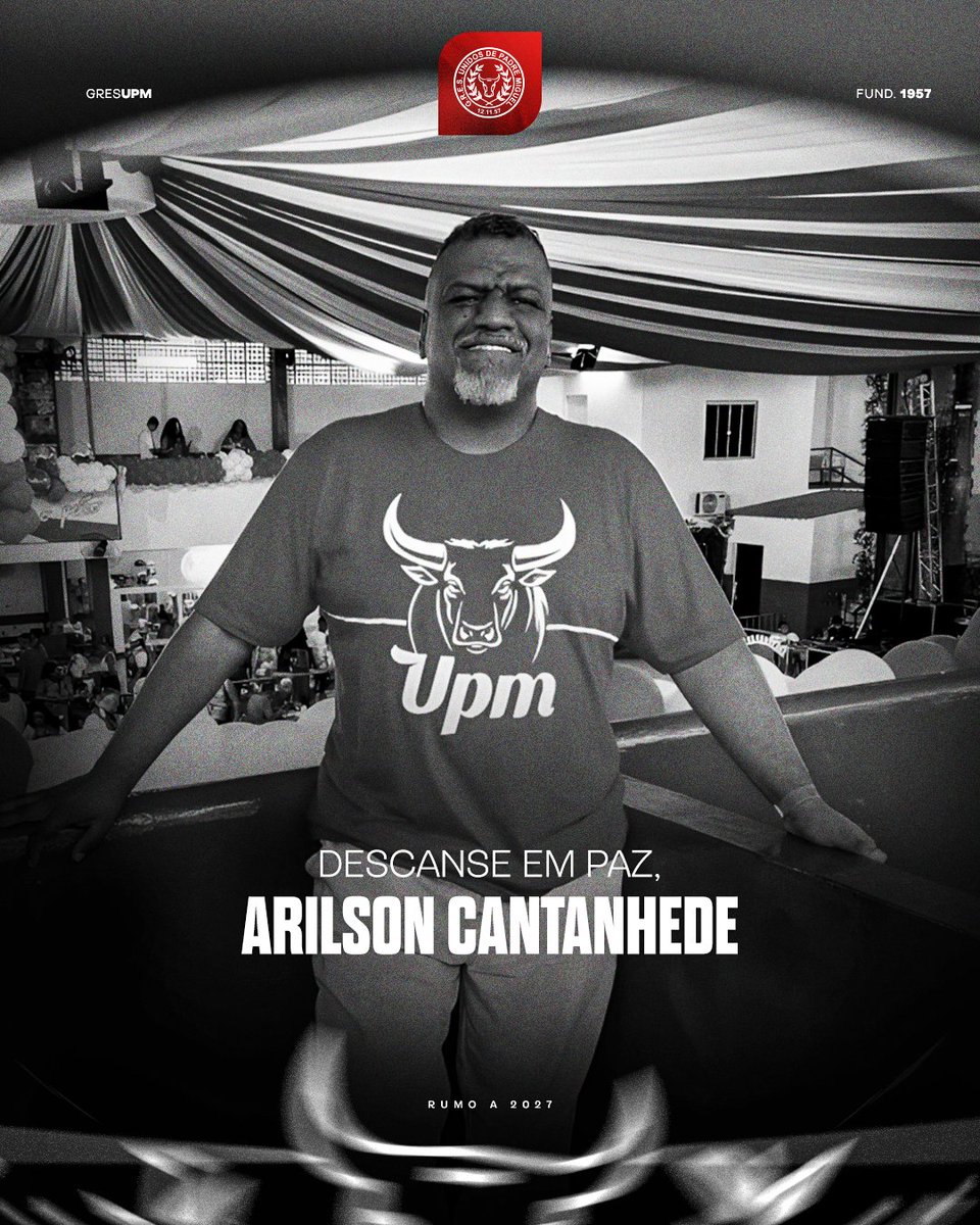 GRESUPM's tweet photo. É com profundo pesar que lamento o falecimento de Arilson Cantanhede.
 Apaixonado pelo Boi Vermelho e sambista de alma, Arilson deixa um legado de carinho e amor pelo samba.Nos solidarizamos com familiares e amigos neste momento de dor.

Descanse em paz, Arilson. ❤️🤍 https://t.co/PXAsd0Rspx