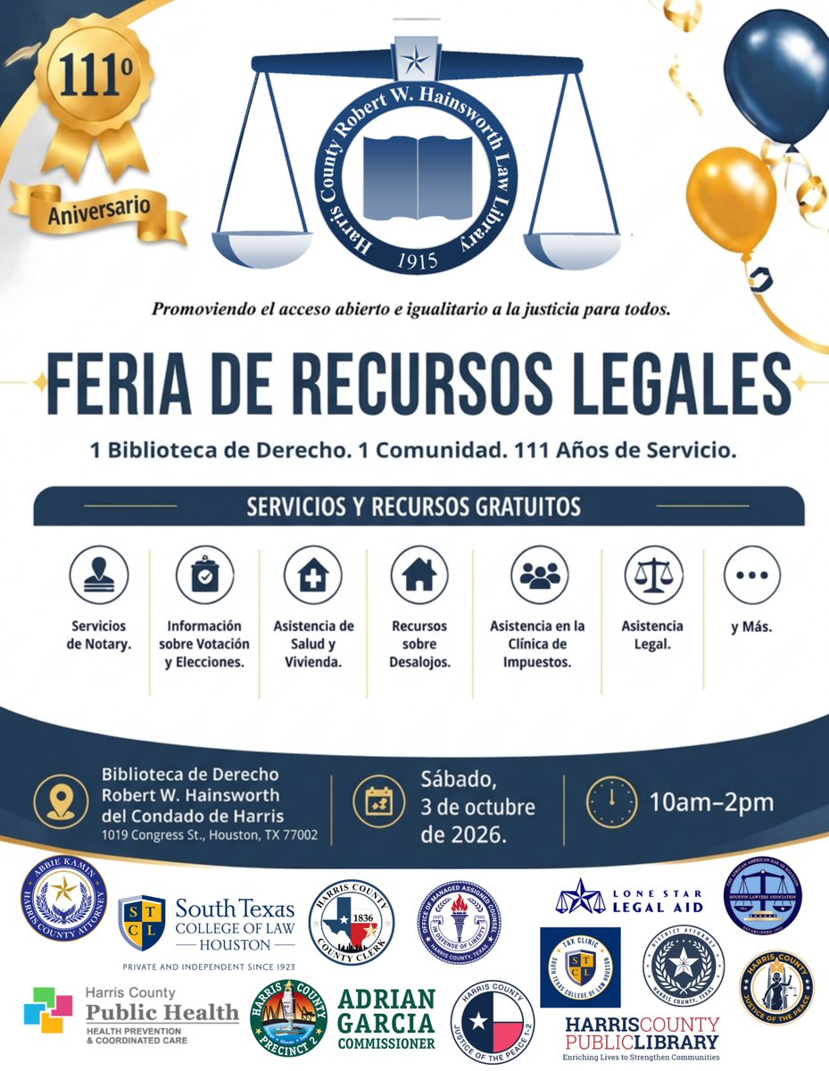 HCLawLibrary's tweet photo. 📣 THIS SATURDAY! 🎉 Join the Harris County Robert W. Hainsworth Law Library for our Legal Resource Fair as we celebrate 111 years! ⚖️ Connect with FREE legal resources, information &amp; assistance. 📲 Scan the QR code to register today!
#HarrisCountyLawLibrary #LegalResourceFair https://t.co/aBoROVj9rw