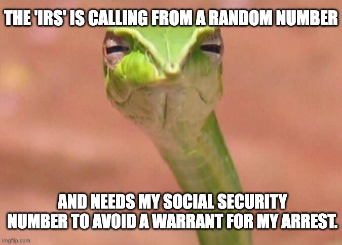 UtahCommerce's tweet photo. Nice try, Sss-scammer. The real IRS won’t demand personal info or threaten arrest over the phone.

Don’t get rattled, just hang up and call the agency directly.

If you have been the victim of a scam or fraudulent activity, please contact @UtahDCP https://t.co/gh30RMptrQ