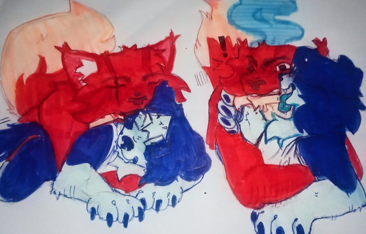 Henriksemk's tweet photo. My camera is SO bad omfg. Btw, blett as furries bc why not 

#puzzleheads #Blett #Blu #Rhett #Fanart #furryart https://t.co/76X0l5TJbb