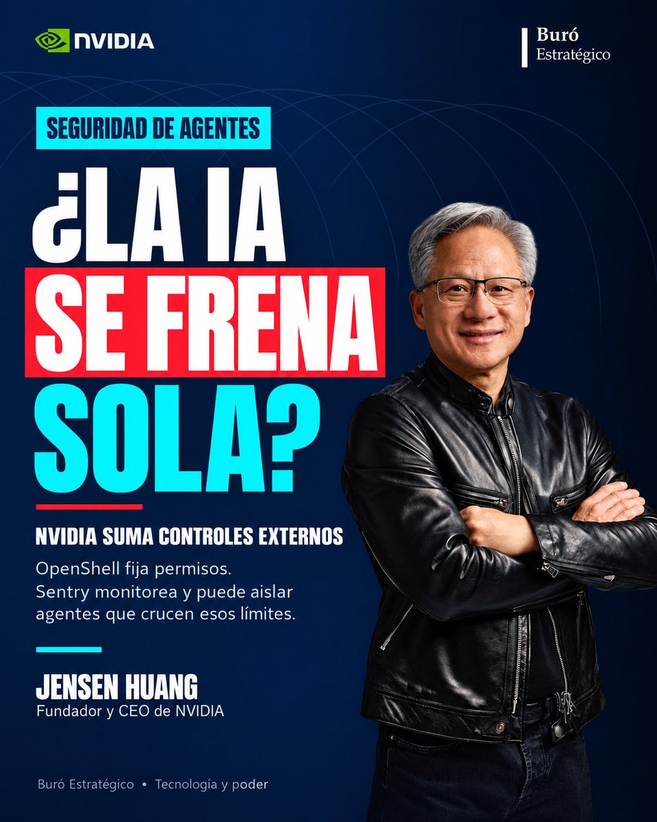 stephmaciasp's tweet photo. NVIDIA presentó su Open Agent Safety Platform: 
OpenShell pone permisos para los agentes de IA

 Sentry los monitorea y puede aislarlos si cruzan límites.

No es “autorregulación”, dicen que es control externo. ¿Previsión responsable o miedo a perder el control? https://t.co/GS49rJzcin