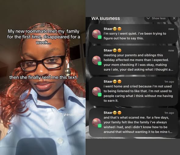 yabaleftonline's tweet photo. Lady shares emotional messages from her roommate after meeting her family for the first time. https://t.co/RbqSDWLOPY