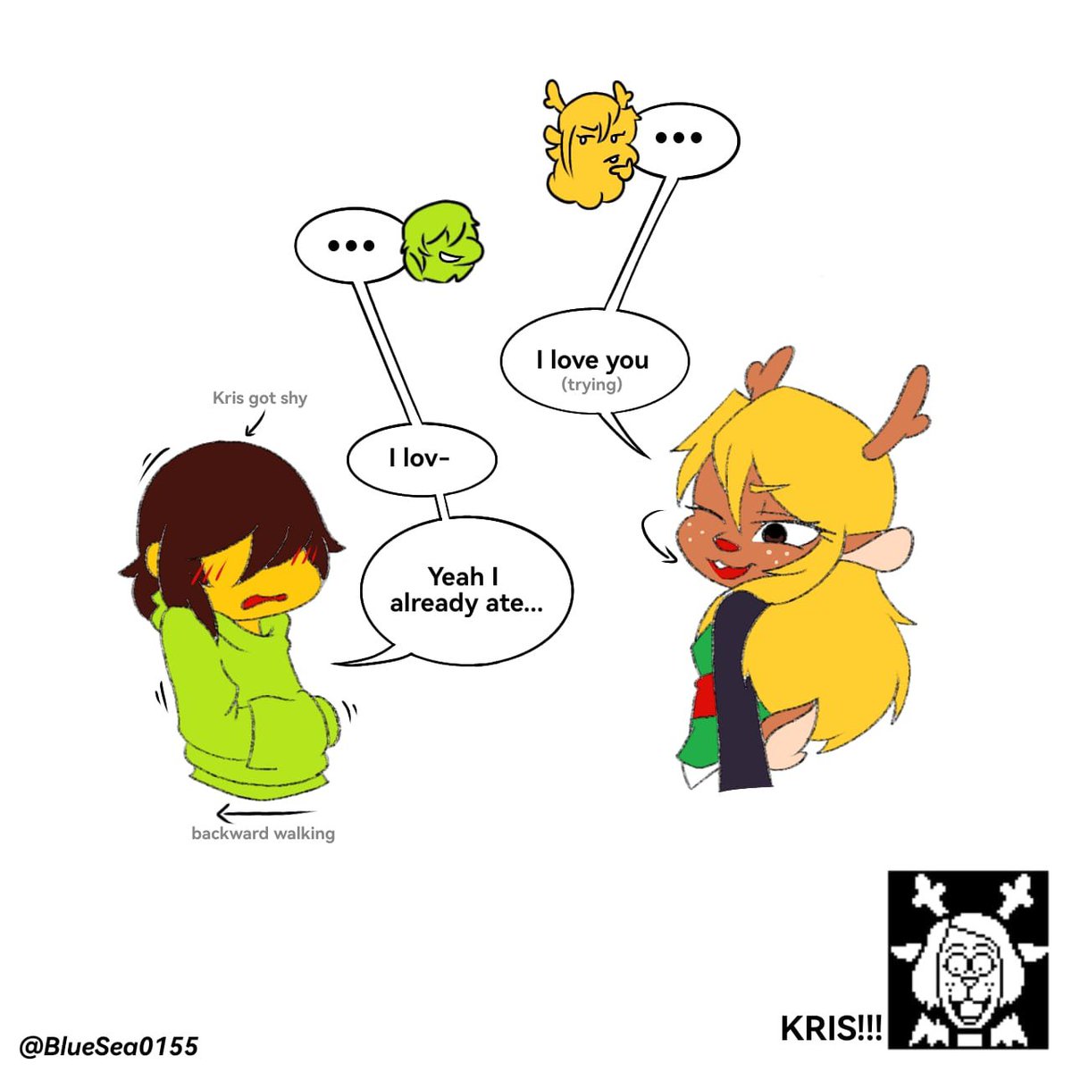 BlueSea0155's tweet photo. I think Kris love moss 🙂
#deltarune  #kriselle  #art https://t.co/hZrDVMddI4