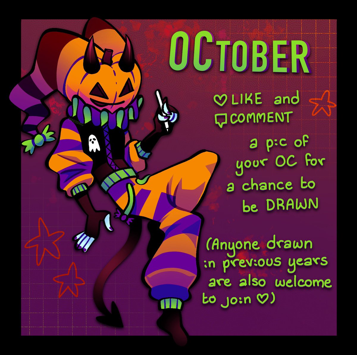 Psykodaic's tweet photo. THIRD YEAR OF OCtober!! Drop yalls OCs under this post and you might get drawn!!! 🎃👻🍬

#freeart #Artgiveaway https://t.co/dUGIGr8jKh