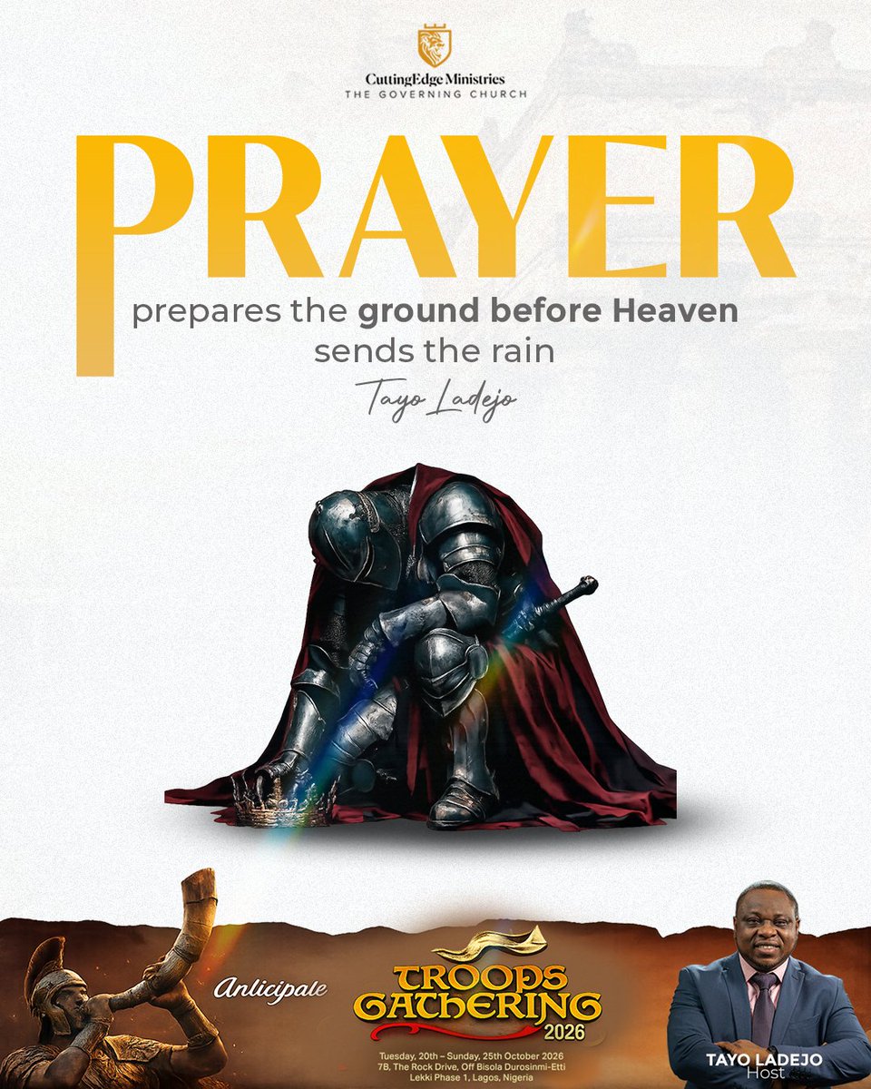CuttingEdge_NG's tweet photo. Heavy rain falling on dry, unprepared soil does not always bring growth; sometimes, it simply washes away what the ground could not hold.

And through prayer, we prepare and develop capacity required to carry what God has promised.

#Kairos #TroopsGathering26 #TheGoverningChurch https://t.co/i3EDCGTse8
