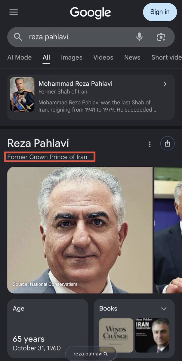 patriot_apranik's tweet photo. یک نکته بسیار مهم که همه ما در شبکه‌های اجتماعی باید به آن توجه کنیم:

اگر نام شاهزاده رضا پهلوی را در گوگل سرچ کنید، گوگل با استفاده از تنظیمات پیش‌فرض رسانه‌های چپ‌گرای جریان اصلی و پروپاگاندای رژیم، واژه Former (سابق) را به عنوان پیشوند به کار میبرد.

عنوانی که ریشه در تاریخ یک ملت، خون کشته‌شدگان راه آزادی و اعتماد میلیون‌ها ایرانی دارد، با تبعید و با زور الگوریتم‌ از بین نمیرود. تنها رهبر یک جنبش ملی و نماینده‌ی راه آزادی، مقام سابق سلطنتی برای ولیعهدی ندارد و این مقام بدون تاریخ انقضا است.

این یک تحریف دیجیتالی است تا رهبری آلترناتیو را در ذهن ناظران بین‌المللی کوچک جلوه دهند. الگوریتم گوگل بر اساس تکرار ما ساخته میشود. ماشین جستجوی گوگل کلمات را از روی تکرار ما یاد میگیرد.

🛠️ چکار کنیم؟ ابتدا باید بدانیم الگوریتم گوگل چطور آپدیت میشود:
۱- قدرت تکرار در متن‌ها: الگوریتم گوگل عاشق تکرار است. اگر هزاران کاربر در توییت‌ها، مقالات، وبلاگ‌ها و زیر پست‌ها به جای کلمه اشتباه، از عبارت دقیق Crown Prince Reza Pahlavi استفاده کنند، ربات‌های گوگل به مرور زمان وزن این واژه را جایگزین میکنند.

۲- فشار روی ویکی‌پدیا: در بخش مقالات انگلیسی ویکی‌پدیا، اصطلاحات توسط ویراستاران مدیریت میشود. حامیان و ویراستاران آزاد میتوانند در صفحه بحث (Talk Page) مقالات مربوطه، با ارائه استدلال‌های حقوقی و سیاسی (اینکه مقام سلطنت مشروطه ایران با وجود حکومت موقت در تبعید از بین نرفته است یا مقایسه با سایر خاندان‌های سلطنتی در تبعید)، درخواست اصلاح این عنوان را ثبت کنند.  

۳- گزارش بازخورد: در پایینِ پنل اطلاعاتی گوگل (Knowledge Panel) در سمت راست صفحه جستجوی گوگل، گزینه‌ای به نام Feedback وجود دارد. اگر هزاران نفر به صورت هدفمند روی آن کلیک کنند و گزارش دهند که عنوان ایشان نادرست است، سیستم بازبینی انسانی یا الگوریتمی گوگل مجبور به بررسی مجدد میشود.

بیایید با اتحاد و تکرار درست، تو دهنی محکمی به آنان که چشم دیدن خاندان سلطنتی در ایران را ندارند بزنیم. 

جاوید شاه 🇮🇷