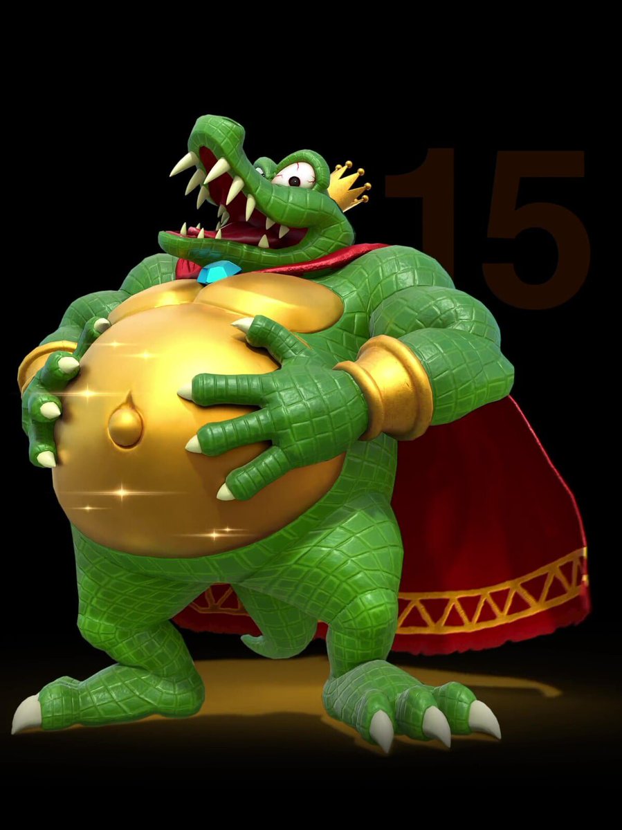 Guilherme960671's tweet photo. DIA 14 POSTANDO PERSONAGENS QUE EU AMO: K. Roll. Acho ele um vilรฃo muito legal da franquia Donkey Kong e tem um design bem interessante e magnifรญco para um crocodilo pansudo. Apesar dele ter essa cara de maconheiro eu acho ele muito fofo, ele tem o seu charme๐๐ https://t.co/fPECLorWrz