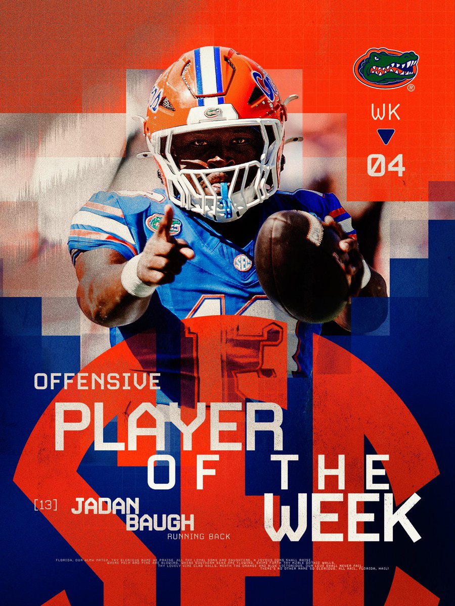 GatorsFB's tweet photo. Ran The Baugh. 

Jadan Baugh → SEC Offensive Player of the Week 🐊 

ℹ️ https://t.co/NxEfrygObF https://t.co/kAwf28M7Gv
