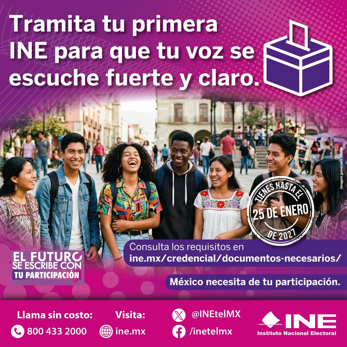 Inejd01's tweet photo. ¿Aún no tienes tu INE? ¡Este es tu momento!
Haz tu trámite, cumple con los requisitos y prepárate para participar. 
onsulta qué necesitas en: https://t.co/K607Q9TJAc https://t.co/GMalxchkG3