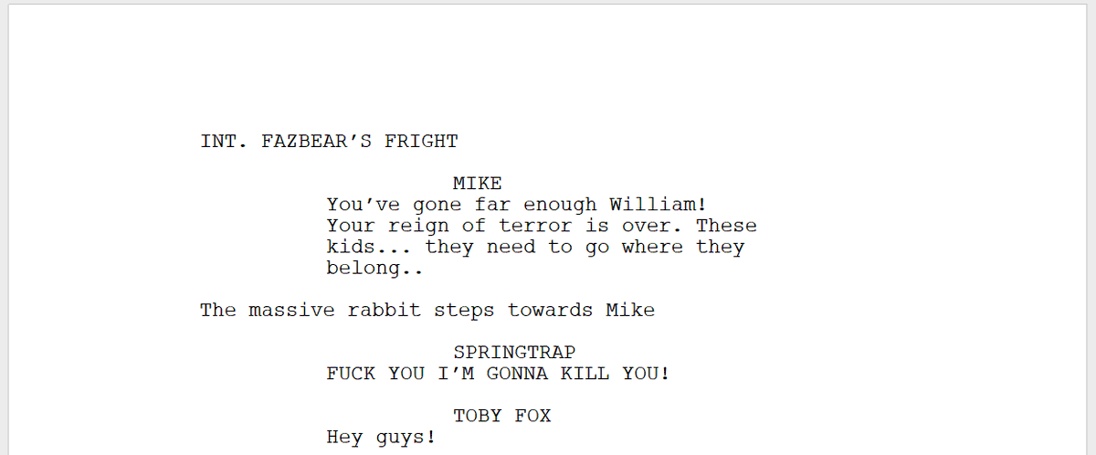 spookydoodyt's tweet photo. A photo of the LEAKED Five Nights at Freddy's 3 movie script is spreading online... thoughts? https://t.co/n1dd0NvWm2