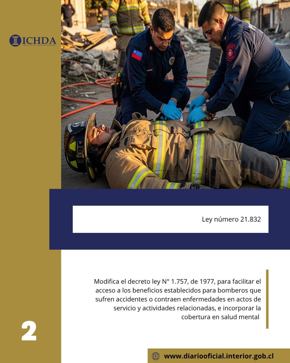 ichdacl's tweet photo. 🔹 Ley N° 21.832: facilita el acceso a beneficios para bomberos que sufran accidentes o enfermedades en actos de servicio e incorpora cobertura en salud mental.
https://t.co/C4GI2GsmTF https://t.co/OPuAgzyDOB
