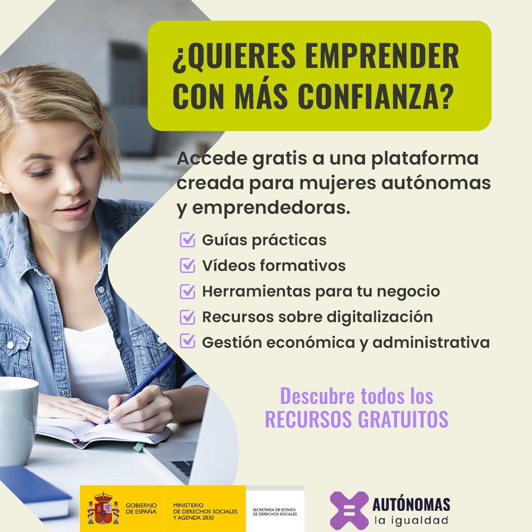 autonomas_es's tweet photo. 🚀 ¿Quieres emprender o impulsar tu negocio?

Accede gratis a guías, vídeos y recursos prácticos que próximamente ofreceremos para mujeres autónomas y emprendedoras.

👉 https://t.co/UWpMn948AA

#AutonomasPorLaIgualdad #EmprendimientoFemenino #Digitalización https://t.co/zwi4SENnzH