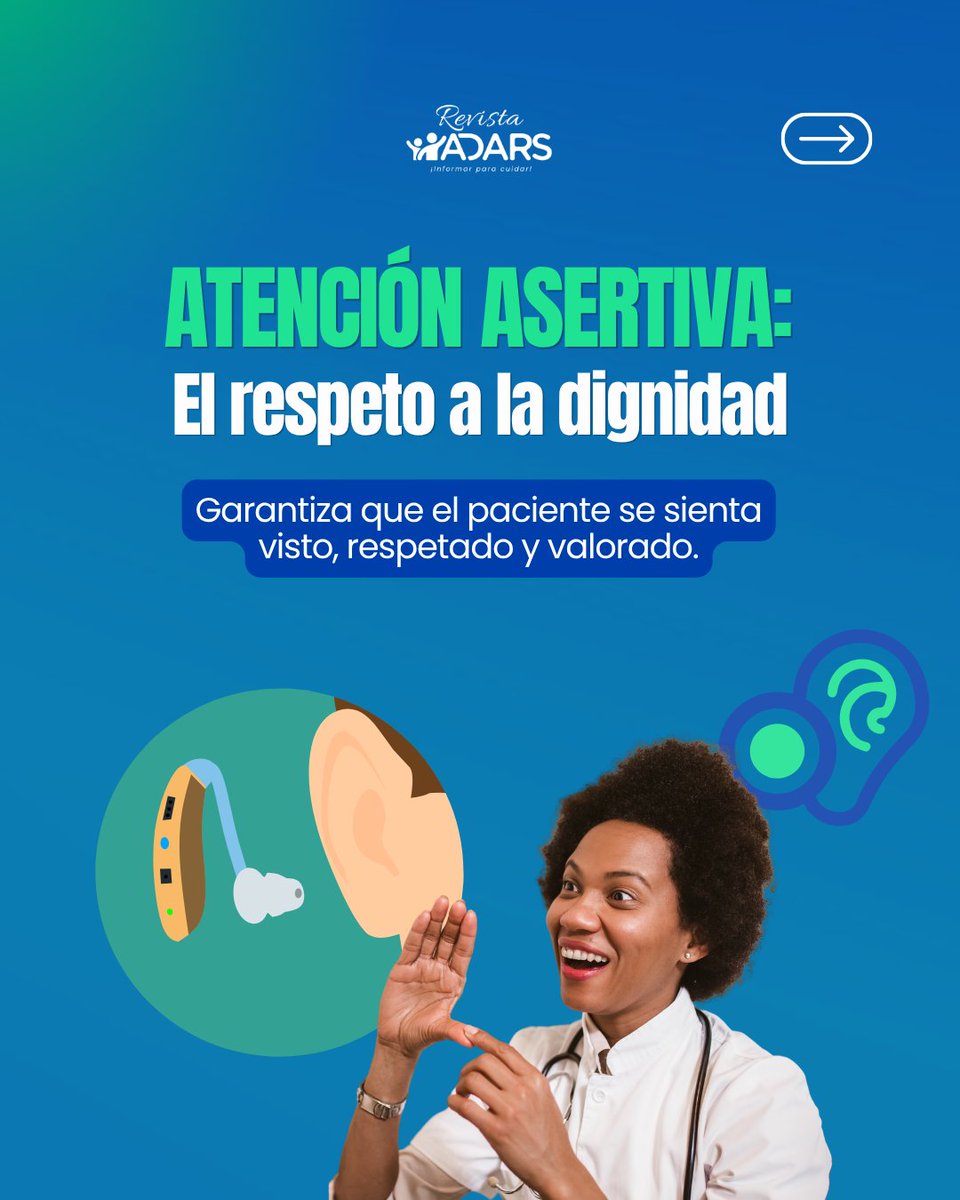 ADARS_RD's tweet photo. Una atención inclusiva considera las necesidades de cada paciente. 👨🏽‍🦯👂

✅Facilitar la comunicación, utilizar un lenguaje claro y crear espacios accesibles favorece una gestión humana y de mayor calidad

📚Revista ADARS. Informar para cuidar‼️
🔗 https://t.co/UymgujejMB

#ADARS https://t.co/zdCzTgDWo7