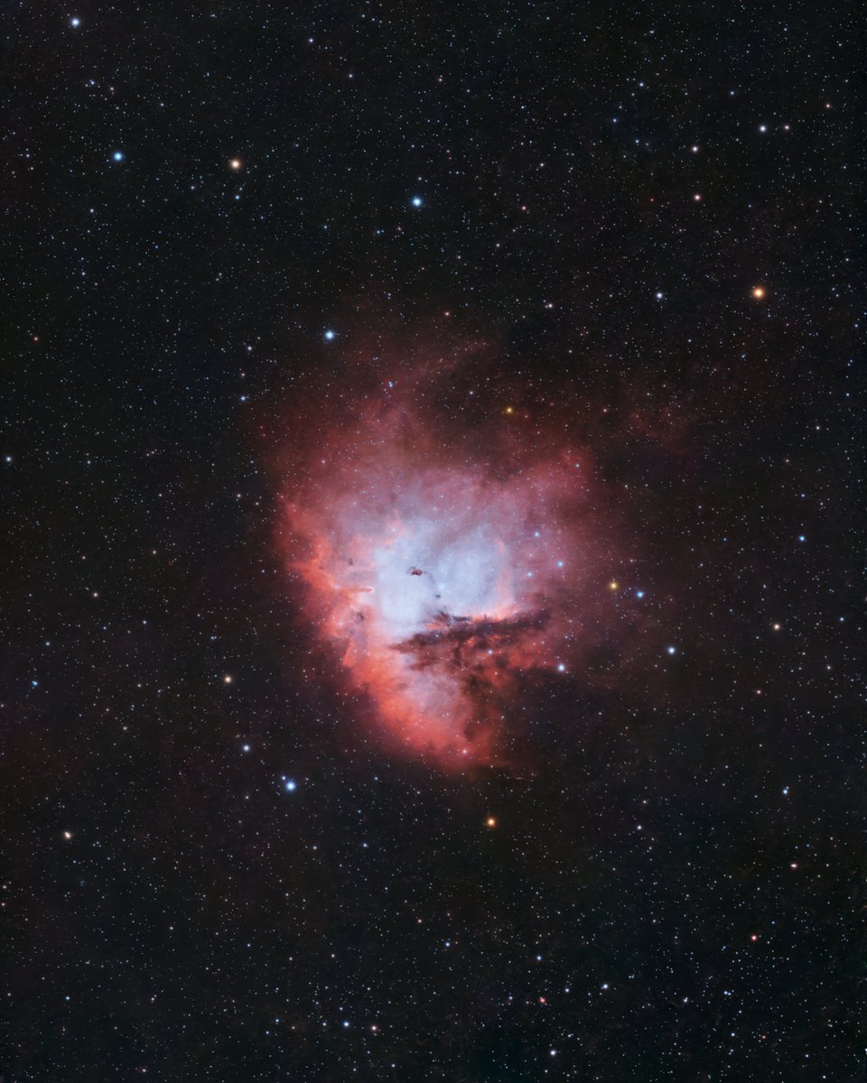 AstroBackyard's tweet photo. Pacman Nebula - SEESTAR EDITION! 📷

It still blows my mind that results like this are possible with a smart telescope in the backyard.

This is a simple autostack (done in the Seestar) of 312 images of NGC 281 using the built-in LP filter. (30 seconds each)

I processed the stack in Photoshop and PixInsight using my usual workflow, and ended up with this.

I will say - using EQ mode is an absolute must for deep projects like this. It makes a huge difference.

Not bad for an all-in-one device I plunked down on a random clear night. What a time to be alive! 😆

My Full Review: https://t.co/lsY7psNTJF