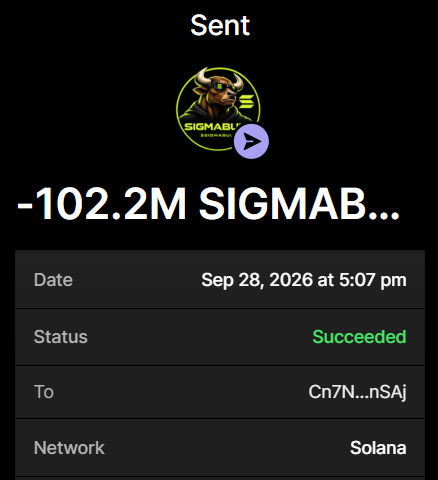 SigmaBullSol's tweet photo. 102.2M $SIGMABULL Successfully purchased ✅

Buy now before the presale ends

Send SOL To Presales Wallet:
EB6HcbQXufnxCeRxfJkngw4pNnbc5Ymwh5usGVmrngAH
 
Txn: https://t.co/iUuwtLqZo5

Min buy: 0.2 SOL Max: 10 SOL

0.2 SOL → 40,000,000 $SIGMABULL
0.5 SOL → 100,000,000 $SIGMABULL
1 SOL → 210,000,000 $SIGMABULL

Retweet & Drop SOL Address