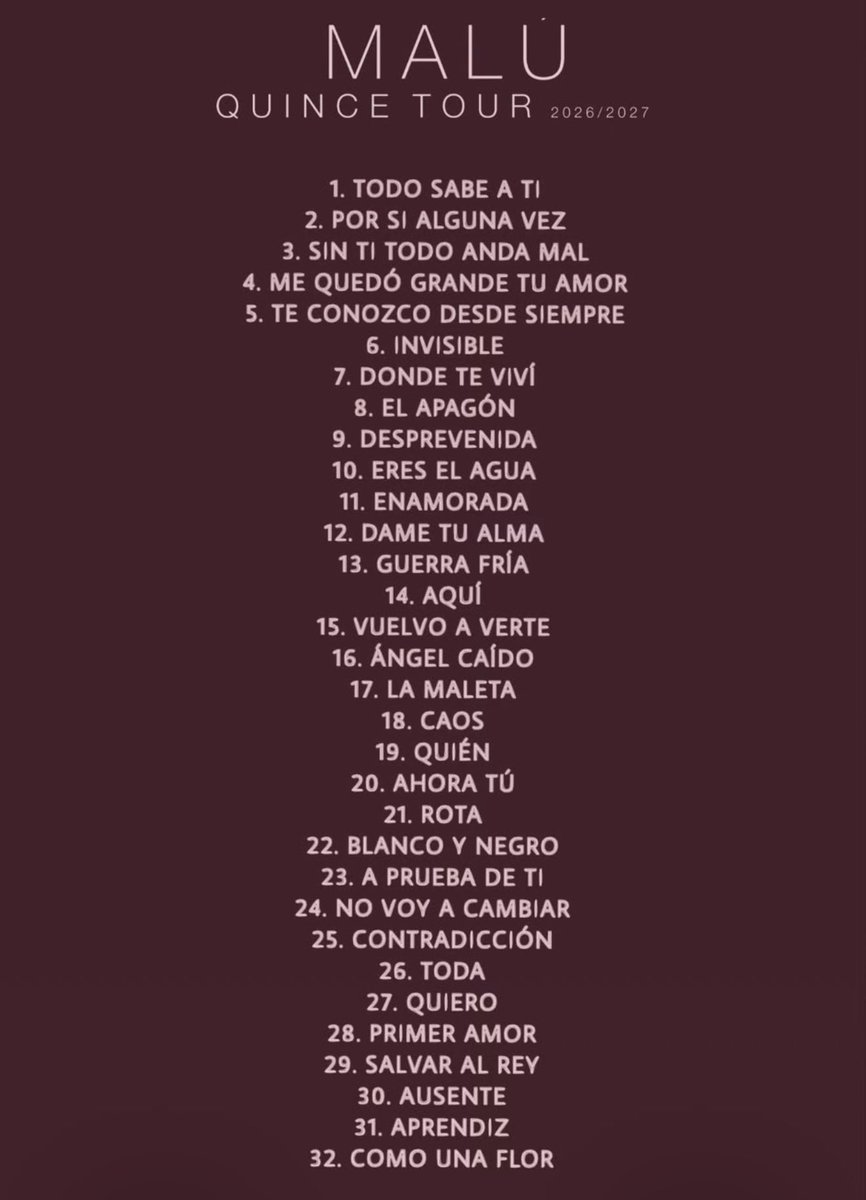 ElianVaya's tweet photo. @Quegafadaestoy @_MaluOficial_ Aquí el pedazo de setlist del #QUINCEtour, tan disfrutón, tan de NO PARAR ❤️ https://t.co/Osn0ISrul5