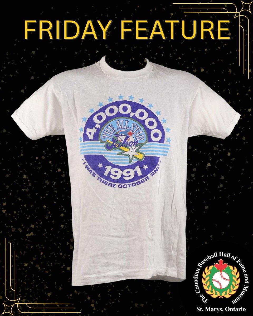 CDNBaseballHOF's tweet photo. Today's #FridayFeature is this t-shirt from the 1991 season when the #TorontoBlueJays became the first MLB team in history to draw over 4,000,000 fans in one season.
The team then repeated the feat in 1992 and 1993, breaking their own attendance record each time. In 1993, the total attendance for the season was 4,057,947, with the team averaging over 50,000 attendees per game.
#OTD #BaseballHistory #canadianbaseball #onthisday @BlueJays