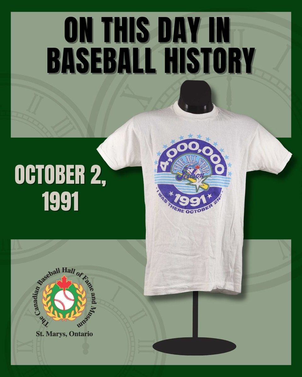 CDNBaseballHOF's tweet photo. Today's #FridayFeature is this t-shirt from the 1991 season when the #TorontoBlueJays became the first MLB team in history to draw over 4,000,000 fans in one season.
The team then repeated the feat in 1992 and 1993, breaking their own attendance record each time. In 1993, the total attendance for the season was 4,057,947, with the team averaging over 50,000 attendees per game.
#OTD #BaseballHistory #canadianbaseball #onthisday @BlueJays