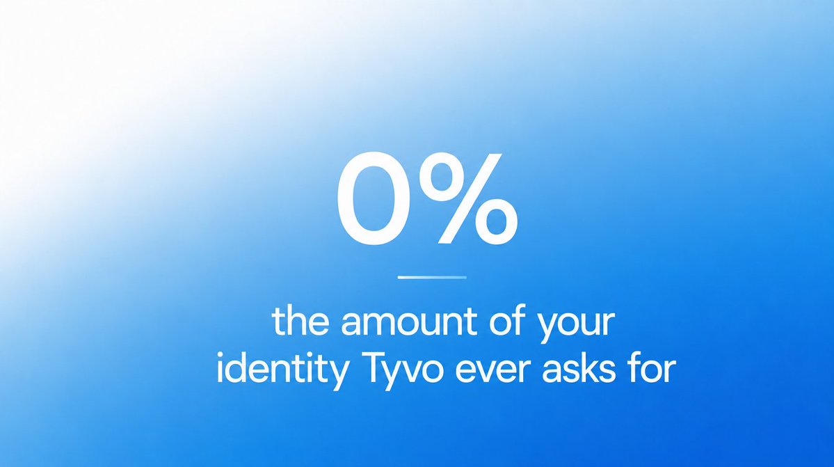 TyvoPay's tweet photo. 0%. That is how much of your identity Tyvo ever asks for. Everyone else wants to know exactly who you are before you can spend a dollar. We never ask.

When did spending your own money become something you had to explain? https://t.co/SNc27GO2kT