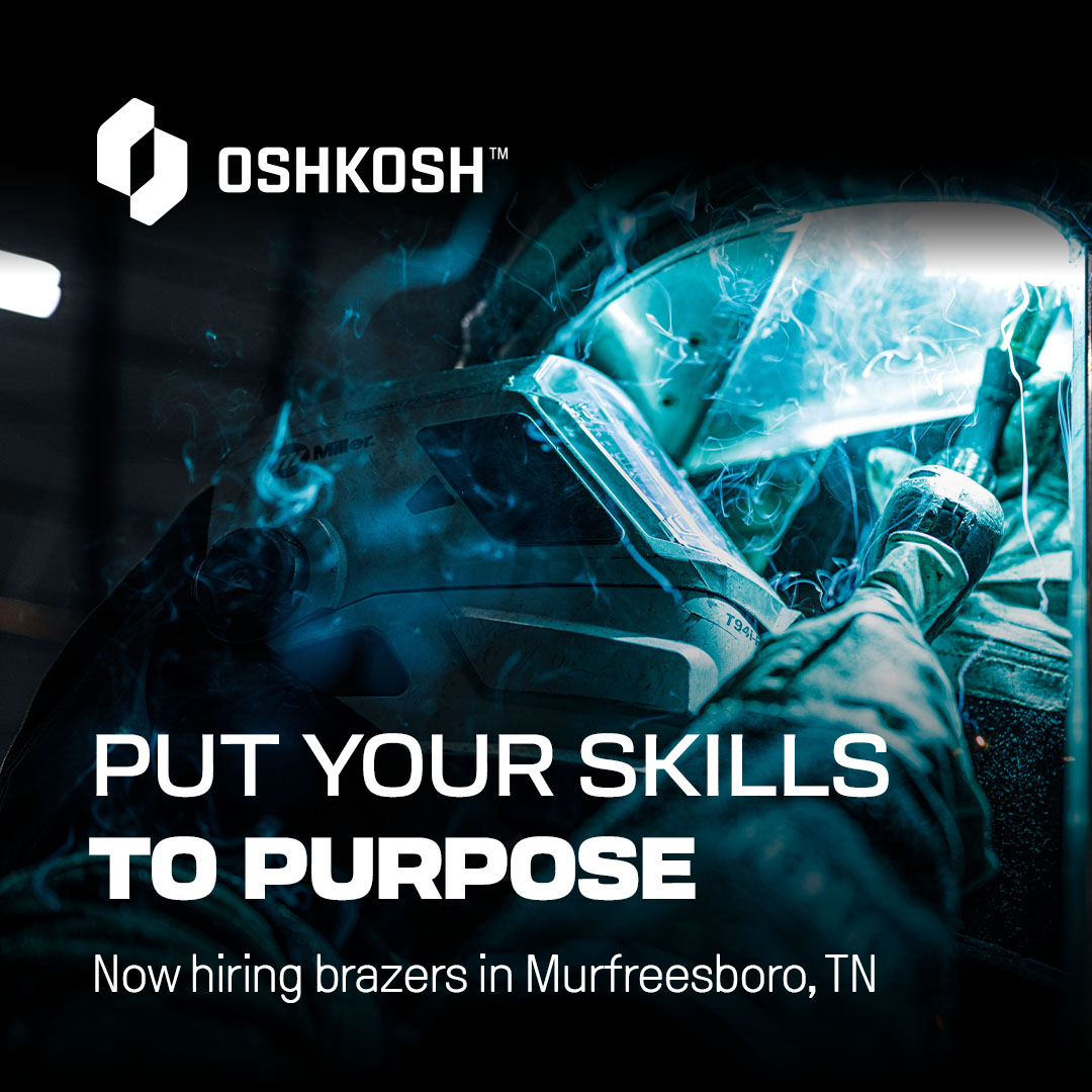 1029thebuzz's tweet photo. Bring your brazing skills to Oshkosh and help build purpose-built products that make a difference. Explore opportunities in Murfreesboro.

Apply Now: https://t.co/4sVY8d5tN3 https://t.co/d667cqQJOa