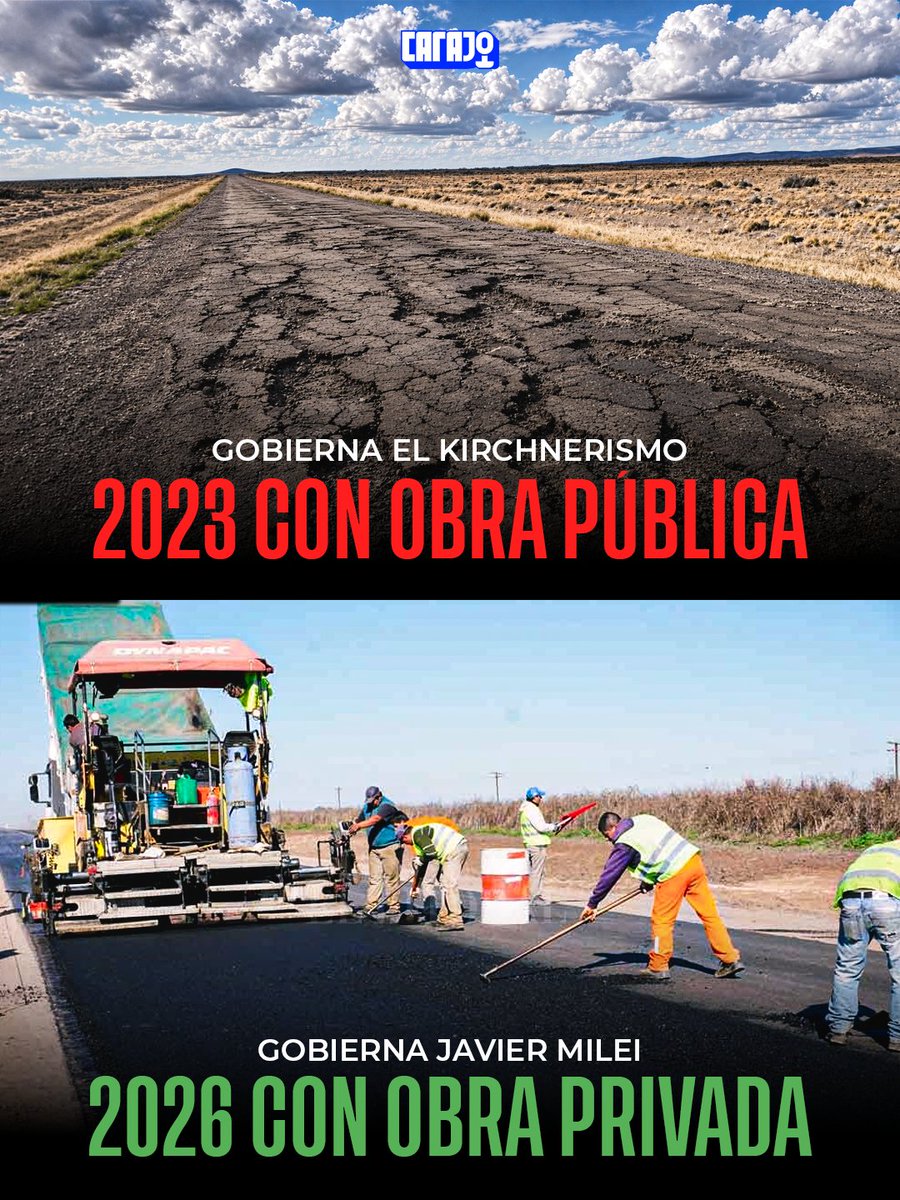 CarajoStream's tweet photo. La Obra Pública, un sistema diseñado para robar y con todas las rutas en mal estado, provocando miles de muertes al año.

Hoy el sector privado tiene la concesión de 9.000 km de rutas nacionales y ya se ve el avance. Las diferencias son notorias #EraConObraPrivada https://t.co/iZAWQWILah
