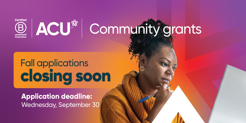 WestobaCU's tweet photo. The application deadline for ACU Community Grants is approaching!

Community organizations across MB can apply for funding to support equipment, planning, public awareness, or professional development initiatives.

📅 Deadline: September 30

Apply today: https://t.co/L6GyfUe4qj https://t.co/G5ddqXps20
