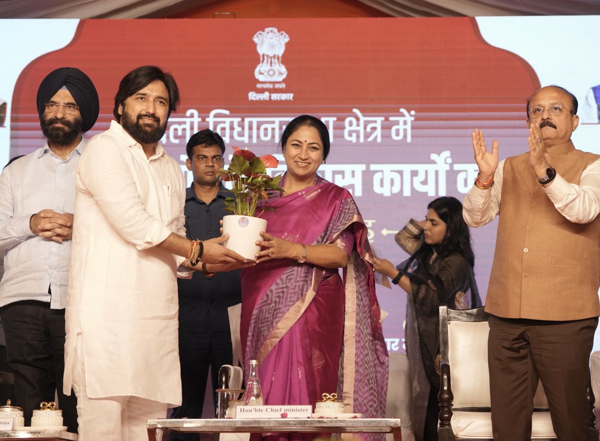 CMODelhi's tweet photo. Under #SevaSankalpAbhiyan, Chief Minister Smt. Rekha Gupta launched development works worth ₹223 crore across 35 unauthorised colonies in Samaypur Badli.

The projects will strengthen roads, drains and drainage networks, helping reduce waterlogging and traffic congestion while improving everyday civic infrastructure for residents.

MP Shri Yogender Chandolia, Cabinet Ministers Shri Ashish Sood, Shri Manjinder Singh Sirsa and MLA Shri Ahir Deepak Chaudhary were also present.

@yogenderchando1 
@ashishsood_bjp 
@mssirsa 
@deepak4bjpbadli 

#ViksitDelhi