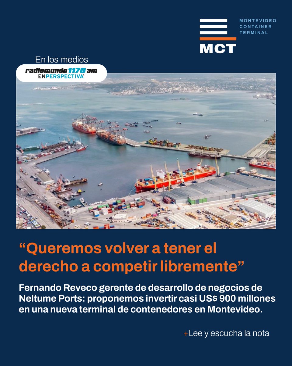 TerminalMCT's tweet photo. Más capacidad para competir, atraer carga regional y fortalecer el Puerto de Montevideo.

Fernando Reveco, de Neltume Ports, conversó con En Perspectiva sobre la propuesta de MCT y las oportunidades que abre para el desarrollo portuario.

Revisa la nota: https://t.co/8aP3GXQPW9

Más puerto, más competencia, más Uruguay. 🇺🇾
