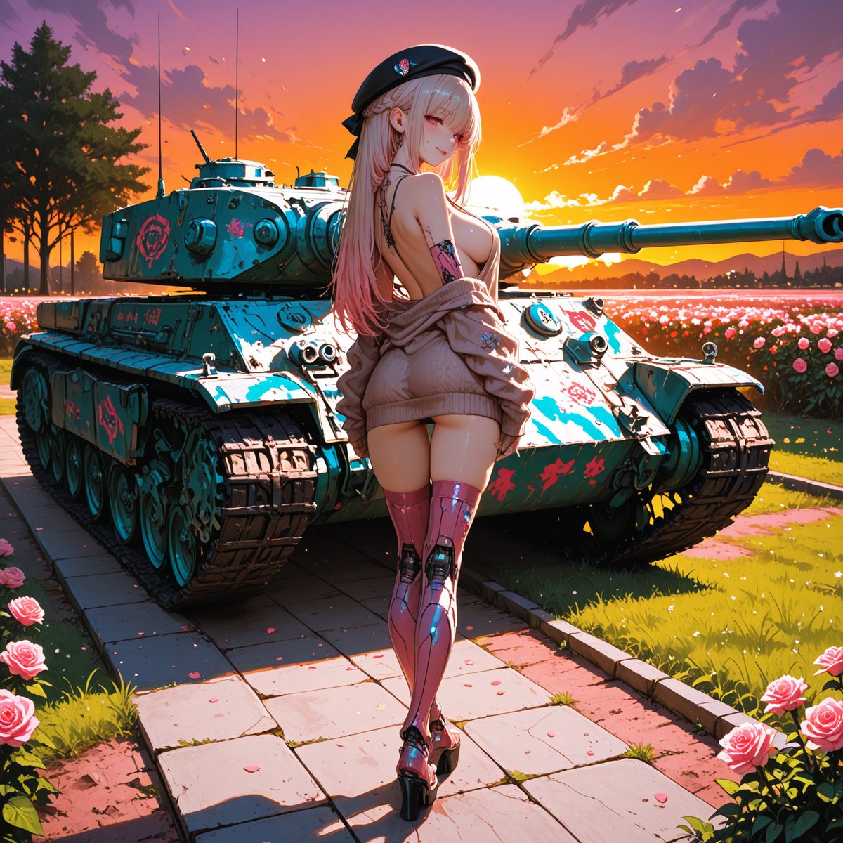 IrithiumStudios's tweet photo. Steel, roses and skies that refuse to be ordinary. Four scenes from Rose Field Tank Commander. Which palette wins for you? https://t.co/L6E8tVlWRM