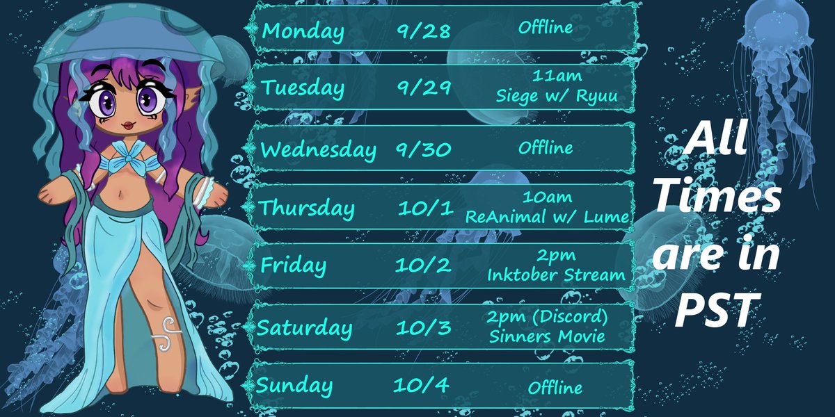broskymoonjelly's tweet photo. Since October starts this week we will be shifting to our 3 stream per week schedule! Saturdays will now be designated movie days in the Discord! This week we will be watching Sinners. AND for the whole month of October I will be playing ONLY scary games. So God of War and P4G will be back November! Hope to see you for some lovely spooky times my jellies!