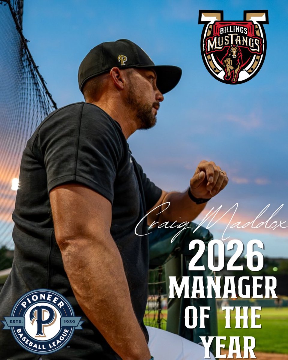 Mustangs's tweet photo. More 🏆!

Congratulations to our Manager Craig Maddox for securing the 2026 Pioneer League Manager of the Year Award after a historic 2026 season in Billings!

Congratulations to Julian Garcia on his 2026 International Player of the Year Award!🤠 https://t.co/YEfl6DiOwr
