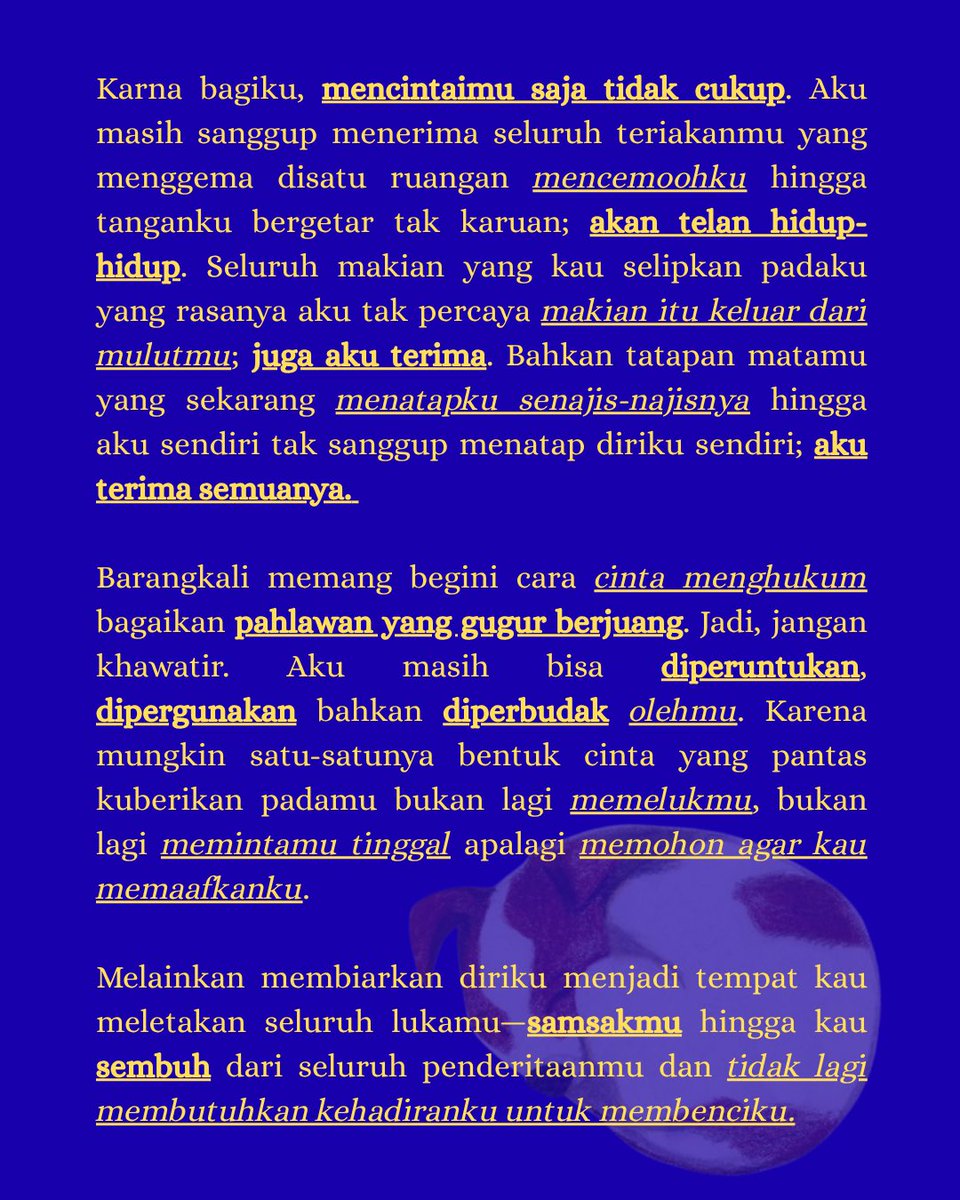 bibsjeffys's tweet photo. “Mencintaimu tak cukup, aku masih sanggup menerima seluruhmu.” —Kang Pio.

Sambil mendengarkan lagu; Pesan Digital Seekor Anjing dari Luar Angkasa by Nadin Amizah. https://t.co/EeLo5NxpV5