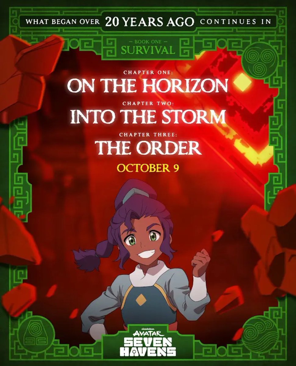 AvatarverseTV's tweet photo. The first three Episode Titles for Avatar Seven Havens Just Dropped.

Chapter One 'On The Horizon'
Chapter Two 'Into The Storm's
Chapter Three 'The Order' https://t.co/gTDvXIA94d