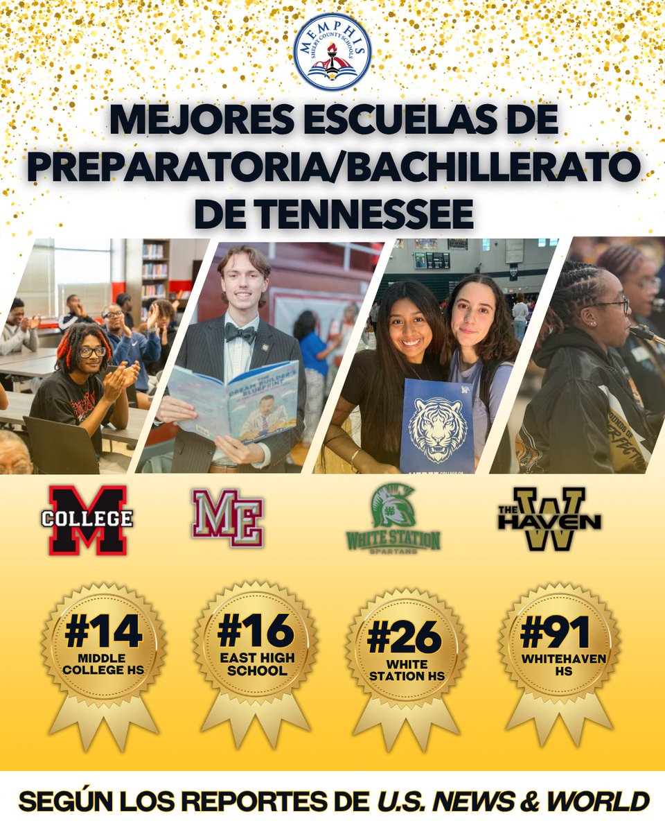 MSCSK12's tweet photo. Four Memphis-Shelby County Schools (MSCS) high schools have been recognized among Tennessee’s best in the 2026–27 U.S. News &amp; World Report Best High Schools rankings, with Middle College High School earning the District’s highest ranking at No. 14.

Visit: https://t.co/BZenJgE40V https://t.co/HBAT62PWVy