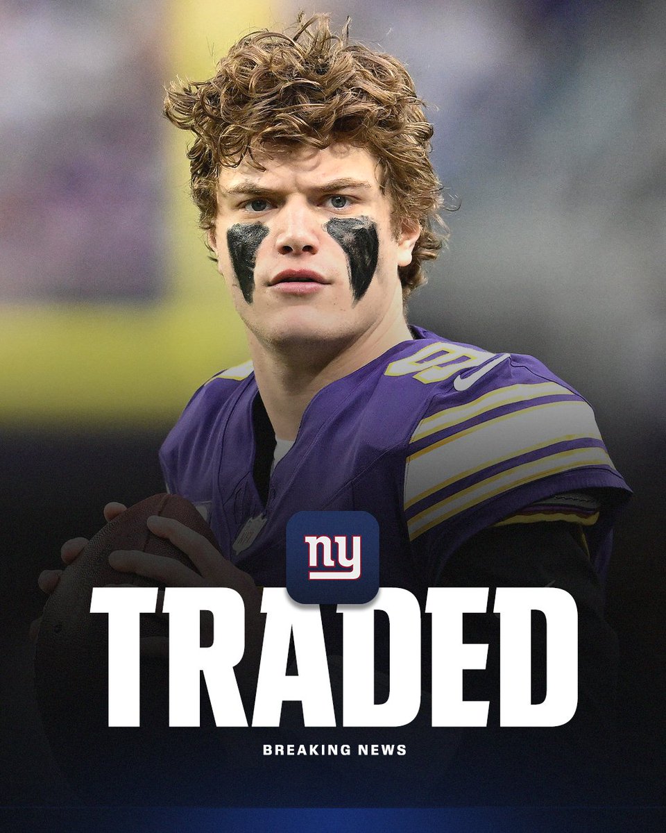 espn's tweet photo. Breaking: The Vikings are trading  J.J. McCarthy to the New York Giants, sources tell @AdamSchefter, @RapSheet and @MikeGarafolo.

Get breaking news alerts from Adam Schefter through the ESPN app: https://t.co/3qLdShP6dI https://t.co/Zn6MVoFhz5