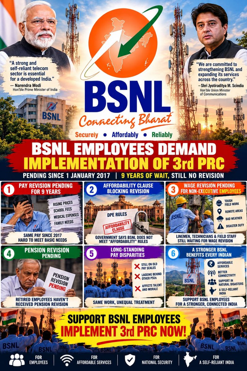 SNEAJKD's tweet photo. Unconditional public service in every emergency! #BSNL staff step up for rescue teams and stranded citizens under PM @narendramodi ji’s leadership 🛡️ Support our front-line heroes! @JM_Scindia @DoT_India  @PMOIndia @AUAB5564
#Remove_Affordability_Clause
#3rdPRC_BSNL https://t.co/XMjFYJt1pr
