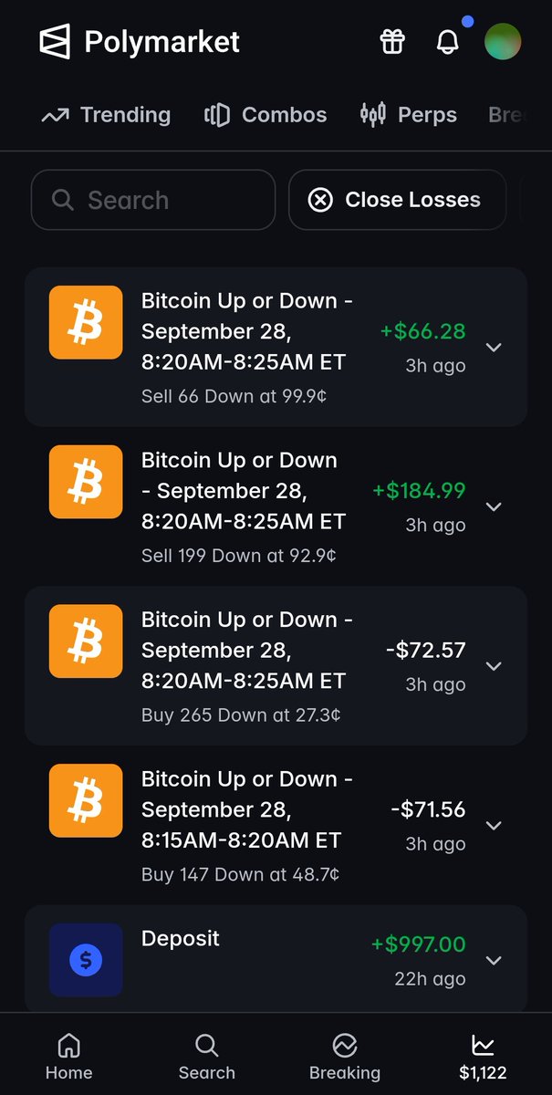 PolyBeliever's tweet photo. So we have hit our target 🎯 for first day of our $1k to $50k challenge. 

100$+ on first day. 

Gonna try for 2-4% tomorrow again. 

#poly #polymarket #trading #btc https://t.co/kLxfwbd6IR