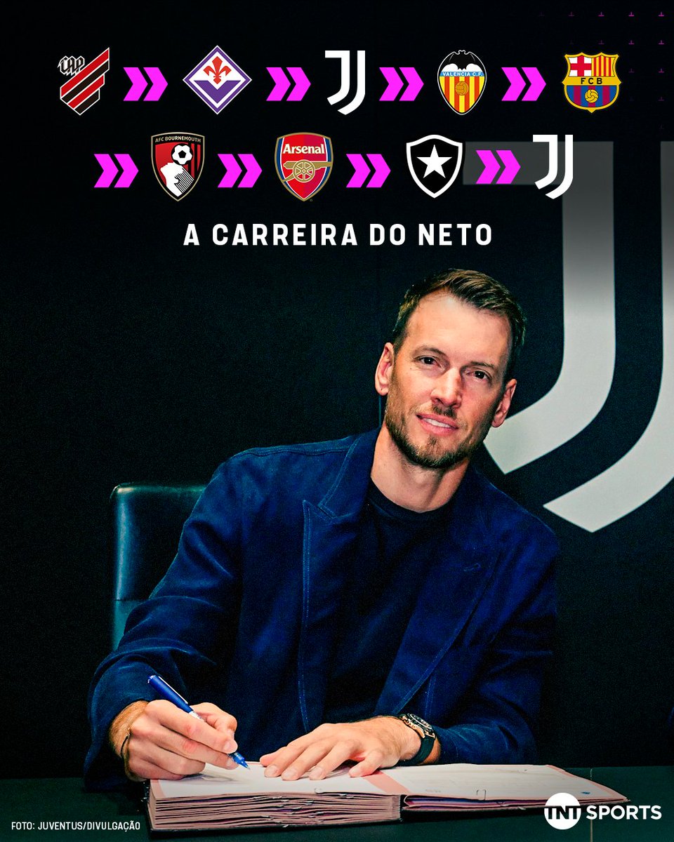 TNTSportsBR's tweet photo. A CARREIRA DO NETO! ✈️🇮🇹 O goleiro brasileiro foi anunciado oficialmente na Juventus, retornando ao clube italiano dez anos depois! O CARA SÓ JOGOU EM TIME GIGANTE, PÔ! 🔥🧤

#MFM #FutebolItaliano https://t.co/JuIgyDV7aH