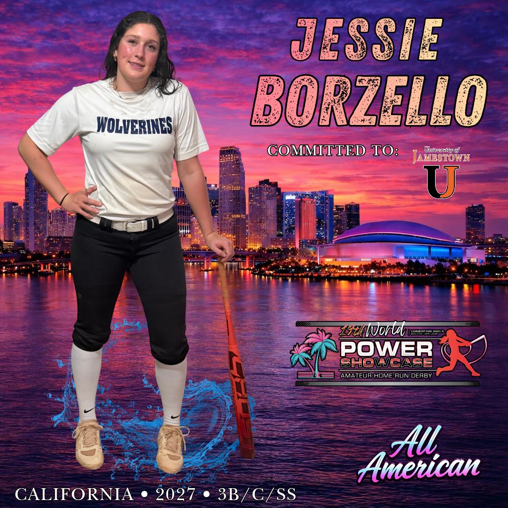 PowerShowcase's tweet photo. The POWER SHOWCASE World Classic is pleased to announce that Student-Athlete, ‘27 Jessie Borzello - Top National Power-Hitting Prospect, First Team All-State, 3A North All-League MVP. set schools new Home Record with 10, and is a University of Jamestown Commit, (3B/C/SS - Truckee H.S., Truckee, CA) will proudly represent California during the renowned Home Run Derby and prestigious All-American Classic Game. The event is being held at beautiful loanDepot Park, home to the Miami Marlins, on November 22nd through the 23rd. Congratulations, Jessie ~ You are a POWER SHOWCASE All-American. Stay tuned to see who’s next! #powershowcase #bombsaway #miamimoonshots #southbeachsluggers⚾️ ⚾️