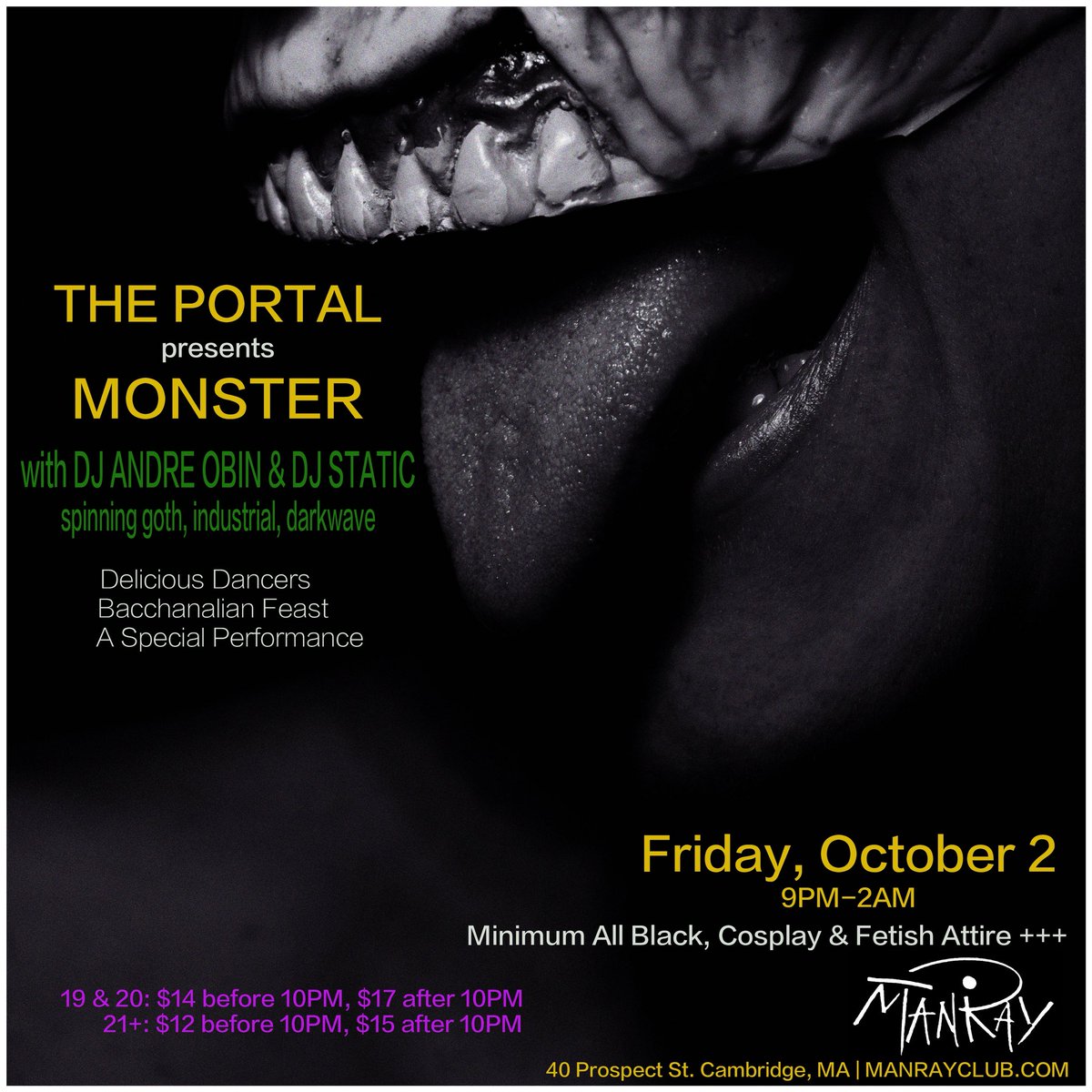 andreobin's tweet photo. The Portal presents Monster @ManrayNightclub this Friday, October 2! https://t.co/ei1pCS3jvg
