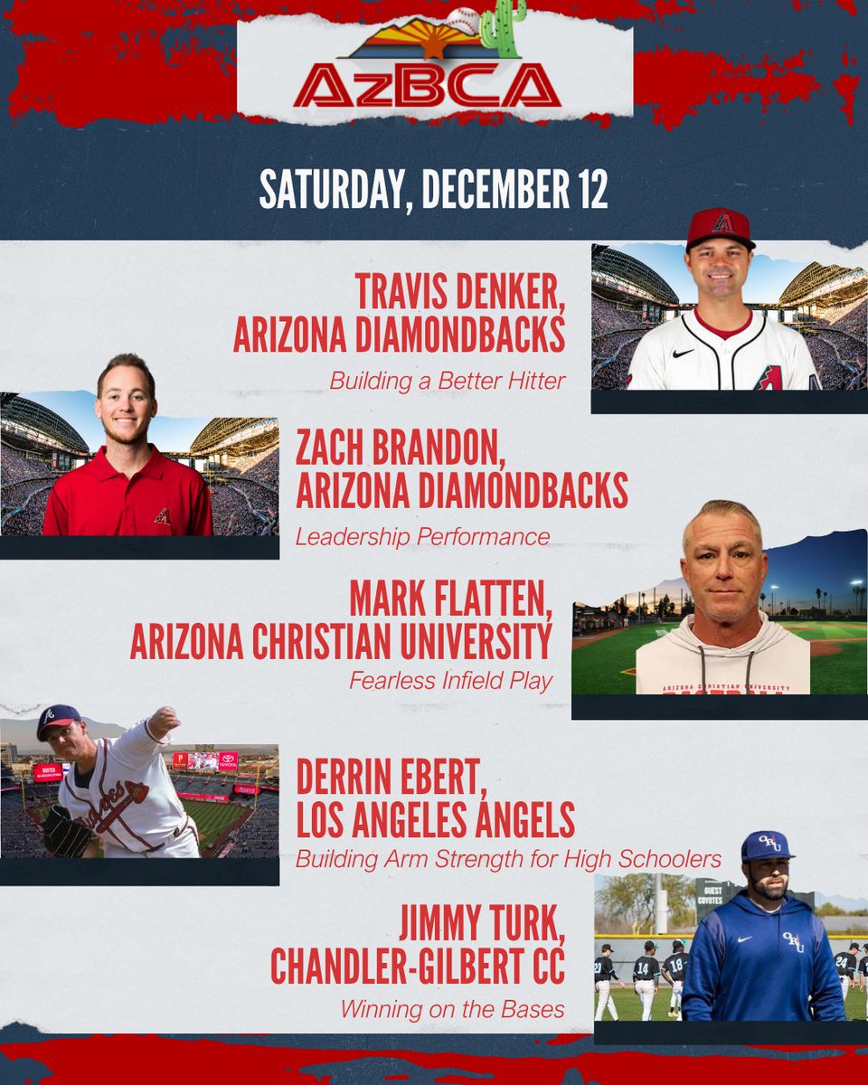 AzBCA_'s tweet photo. 🚨BIG ANNOUNCEMENT🚨

The 2026 AzBCA Clinic Lineup is HERE!

🦌Steve Bieser - GCU 
⚾️Corey Hart - MLB
🐍Travis Denker - Arizona Diamondbacks 
🐍Zach Brandon - Arizona Diamondbacks 
🔥Mark Flatten - ACU 
👼Derrin Ebert - LA Angels
🐺Jimmy Turk - CGCC https://t.co/KXZsSOQrpA