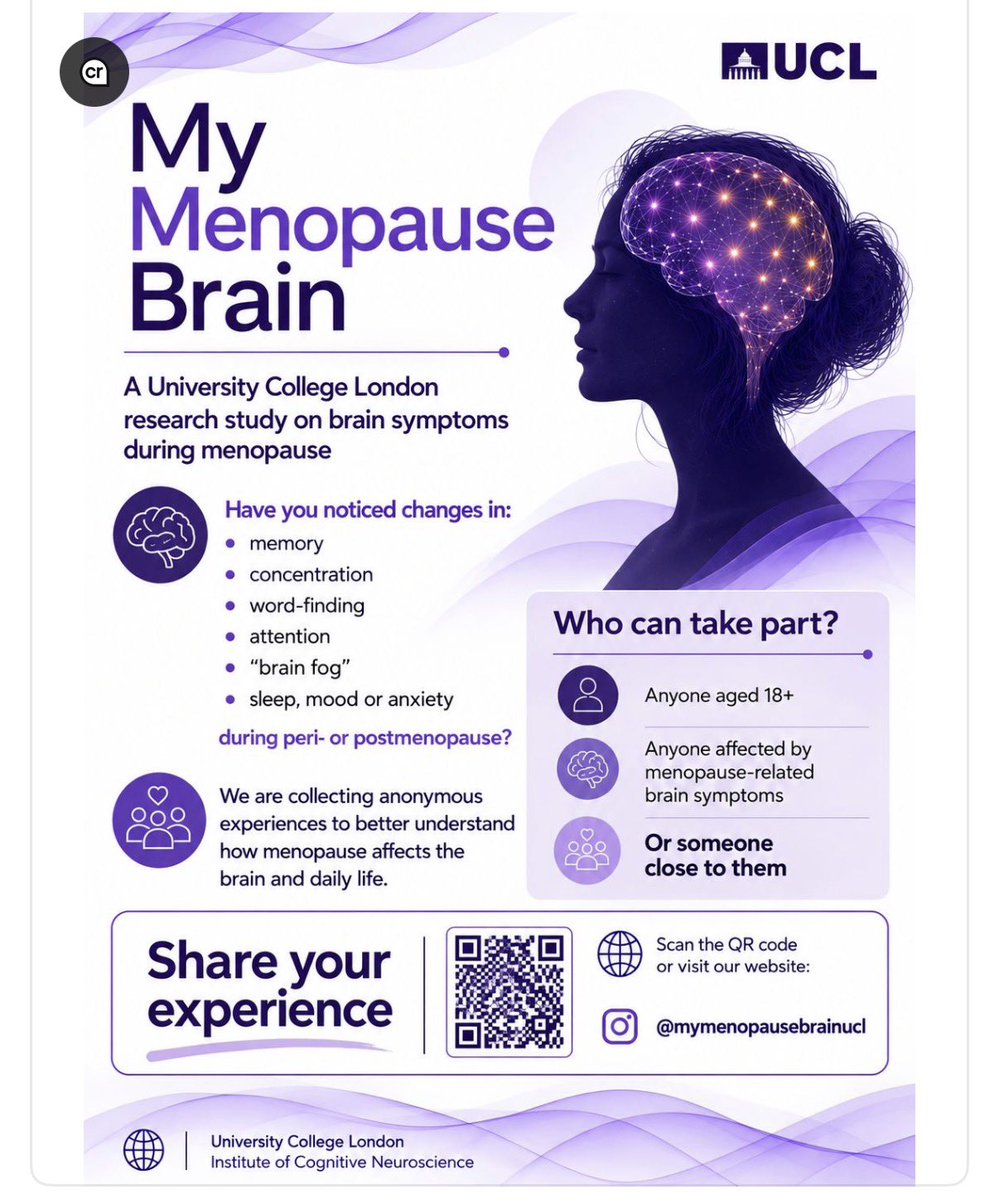 VikramSinai's tweet photo. Do take part in or share this research 🙏🏻 from My Menopause Brain (UCL). Every experience of menopause is unique and each bit of research adds valuable data to advance our understanding of the transition!
Thank you 🙏🏻 Ruth Wood and team. 
Just visit the website at UCL brain 🧠 sciences or click -
https://t.co/YHpsp96qkG