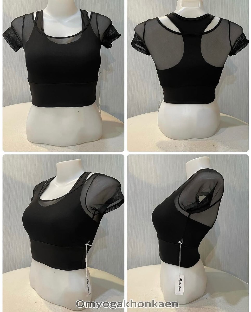 MilesVankampen's tweet photo. New! Cropped round-neck top with built-in bra. Lightweight, breathable, sweat-wicking, soft, comfortable, quick-drying, non-tight, and stylish. Price: 490 baht 
Fabric: 75% nylon, 25% polyester 
Colors: Cream, blue, black 
Free shipping 
Sizes: https://t.co/YkPyfzYaEV