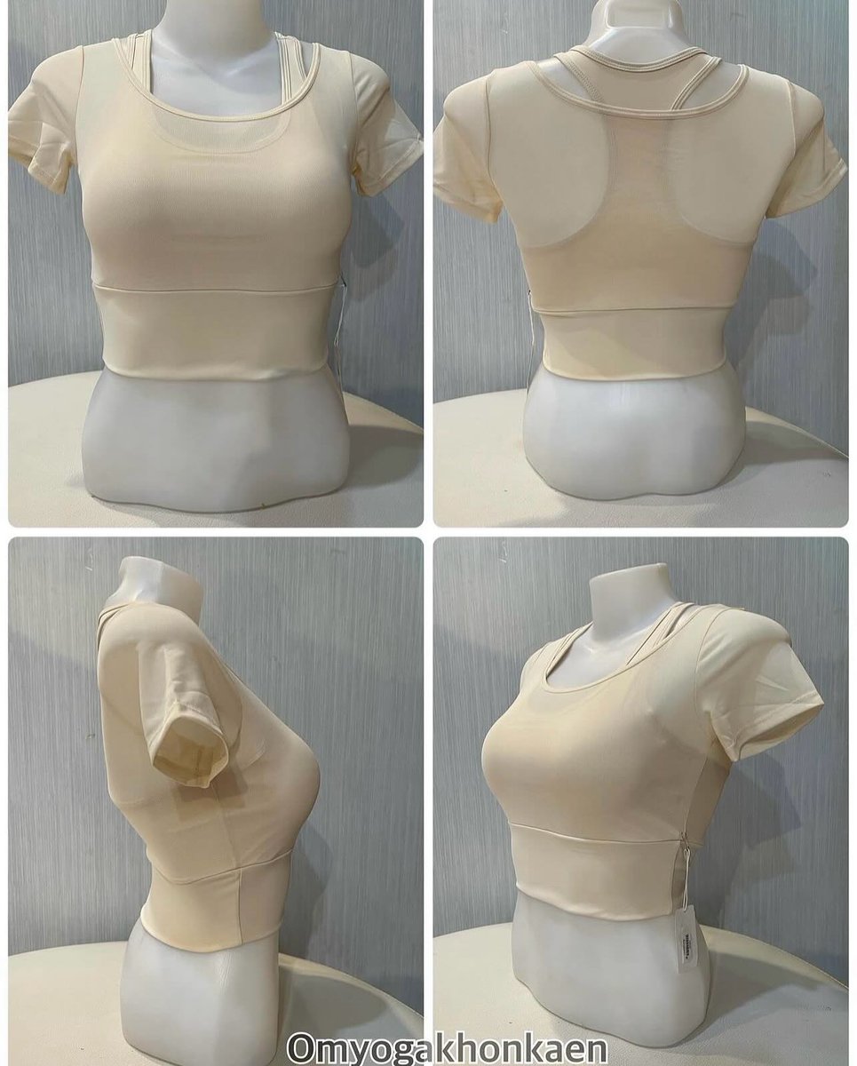 MilesVankampen's tweet photo. New! Cropped round-neck top with built-in bra. Lightweight, breathable, sweat-wicking, soft, comfortable, quick-drying, non-tight, and stylish. Price: 490 baht 
Fabric: 75% nylon, 25% polyester 
Colors: Cream, blue, black 
Free shipping 
Sizes: https://t.co/YkPyfzYaEV