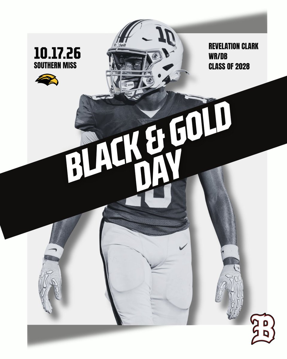 RevelationClark's tweet photo. I will be @SouthernMiss for Black &amp; Gold Day on Oct 17th @SouthernMissFB @USMFBRecruiting https://t.co/deHL2wIrTM