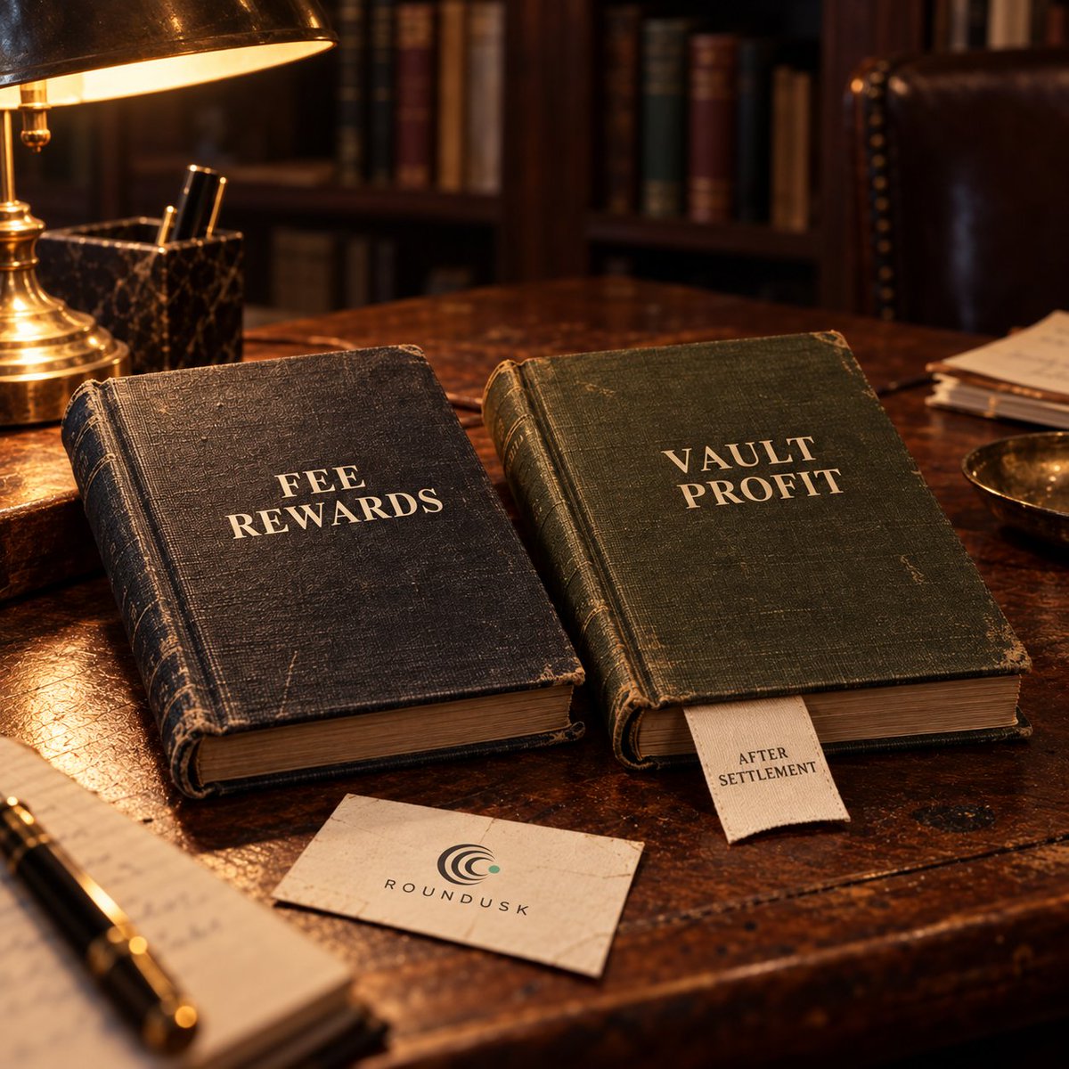 roundusk's tweet photo. What can a creator actually claim from ROUNDUSK?

The model has two separate rewards: a share of collected trading fees and a share of distributable vault profit. Fee rewards come from activity in the launched market. Vault profit rewards only become claimable after a position closes in profit and settles. One source follows trading activity; the other depends on a realized result