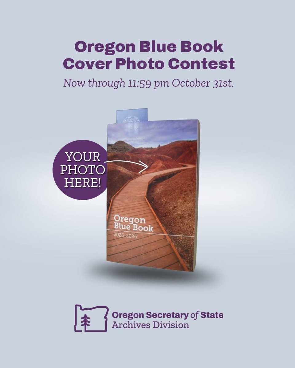 OregonSOS's tweet photo. Calling all Oregon photographers! The 2027-28 Oregon Blue Book Photo Contest is OPEN, and now’s the time to show us some of the beautiful landscapes you’ve captured. Lear more and submit your photos here: https://t.co/3VXpHjgFGe 

#oregon #oregonnw #oregonlife #oregonexplored https://t.co/ohaMEwKRWn