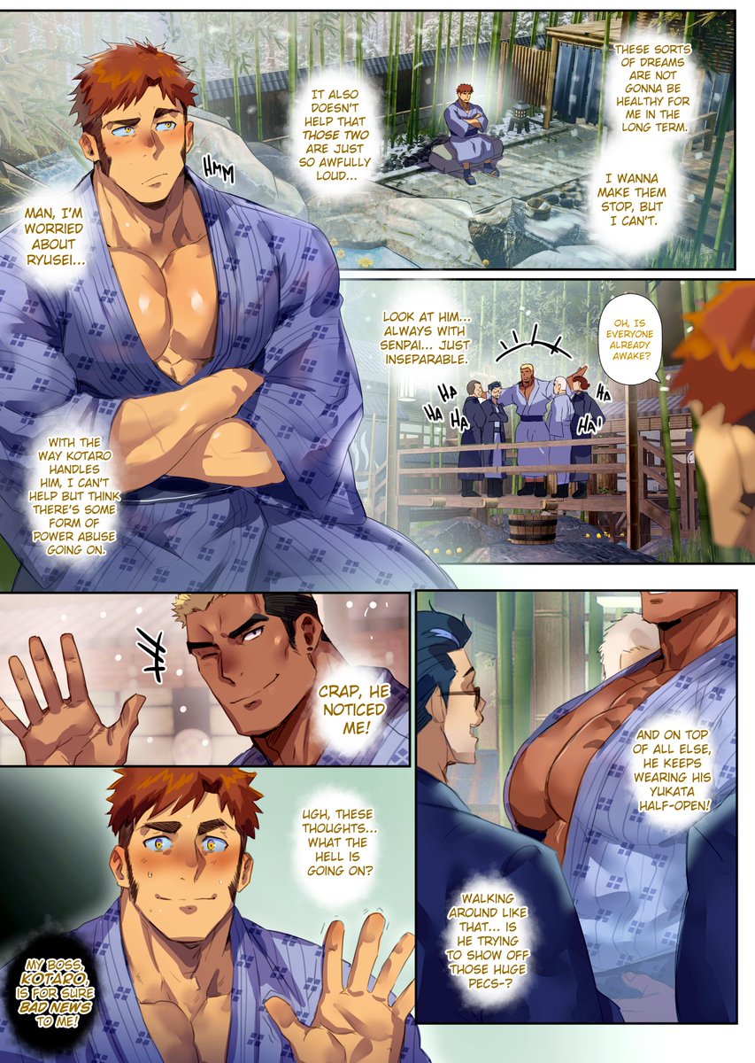 Robodraws's tweet photo. New Release 🐯 My Affair with Kotaro!

After being invited on a business trip by his boss Kotaro, Masaru grows increasingly suspicious about the relationship between his coworkers… only to find himself alone with his boss in the same hot spring ♨️.

You know what’s gonna happen at this point. 😏 
17 pages available now!!