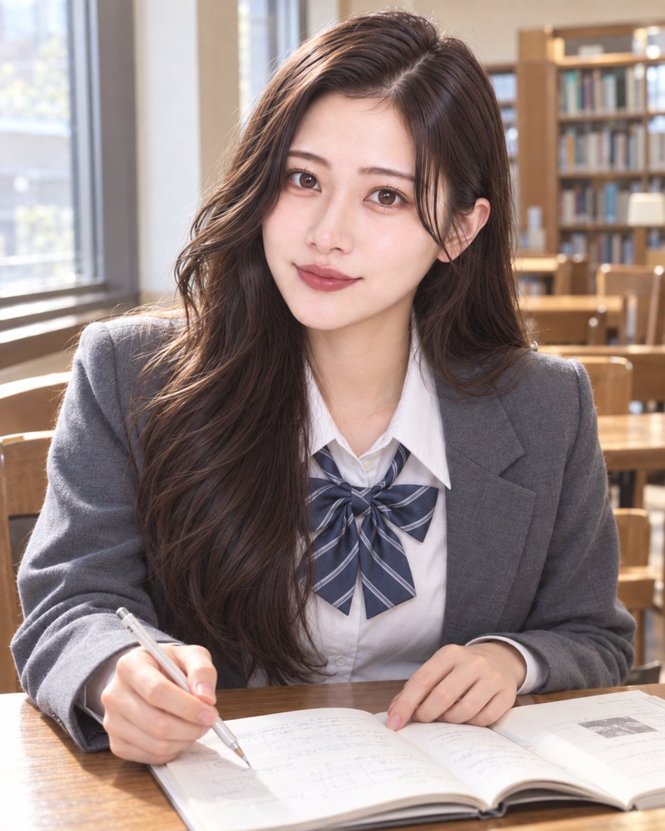 AiRis_project's tweet photo. ここ、一緒に考えてみよ？
……大丈夫、わかるまで付き合うよ。
制服コーデで、放課後の図書室へ💙

#AiRis #ア��リス
#水城怜奈 #AIアイドル https://t.co/Sa08URnHKw